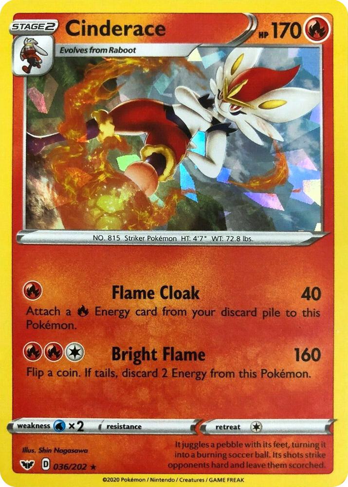Cinderace (036/202) (Cracked Ice Holo) (Theme Deck Exclusives) [Sword & Shield: Base Set]