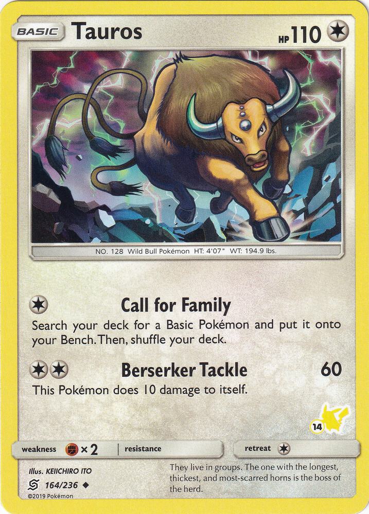 Tauros (164/236) (Pikachu Stamp #14) [Battle Academy 2020]