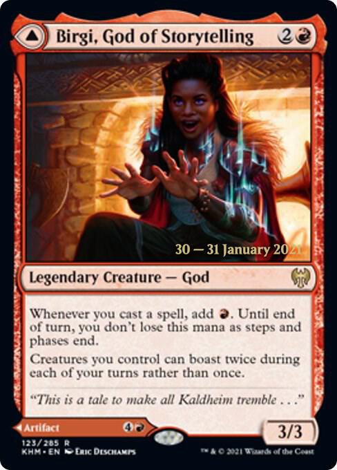 Birgi, God of Storytelling // Harnfel, Horn of Bounty [Kaldheim Prerelease Promos]