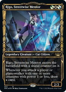Rigo, Streetwise Mentor (Showcase Golden Age Gilded Foil) [Streets of New Capenna]