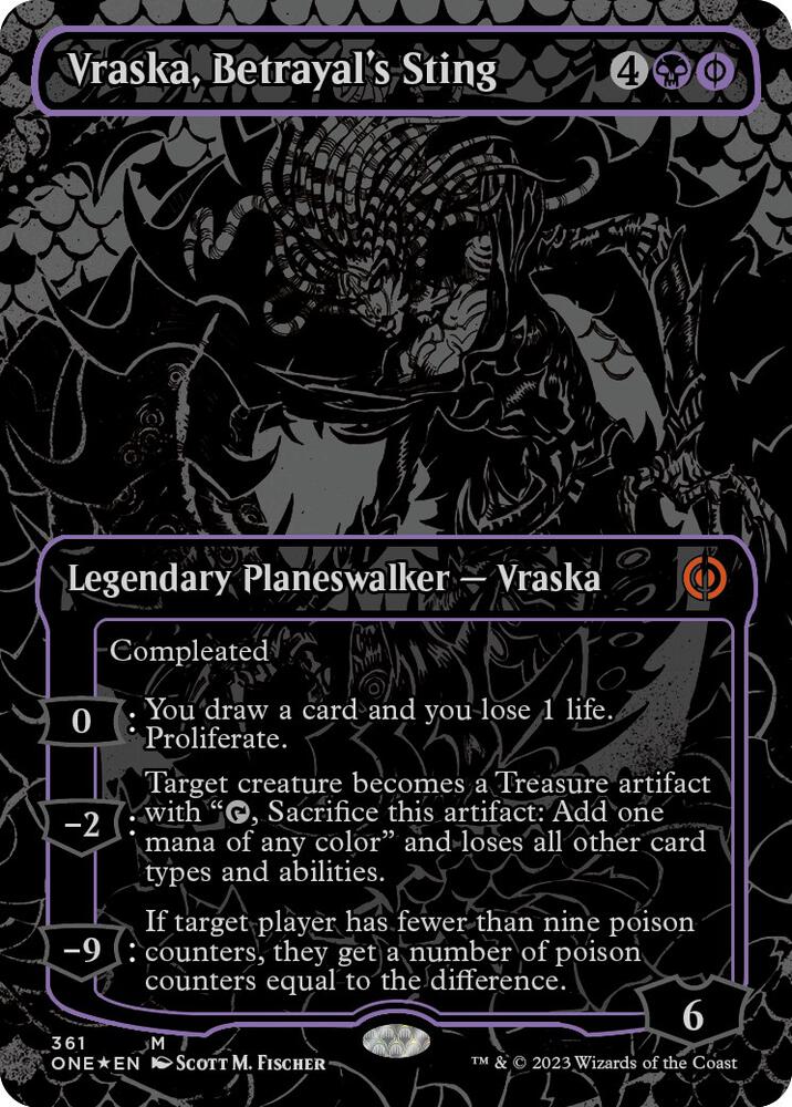 Vraska, Betrayal's Sting (Oil Slick Raised Foil) [Phyrexia: All Will Be One]