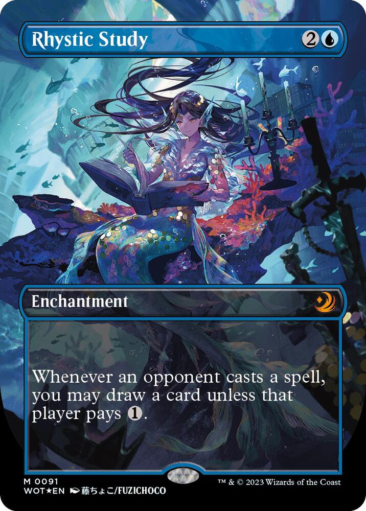 Rhystic Study (Anime Borderless) (Confetti Foil) [Wilds of Eldraine: Enchanting Tales]