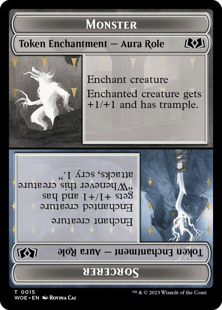 Monster Role / Sorcerer Role // Royal Role / Young Hero Role Double-Sided Token [Wilds of Eldraine Tokens]