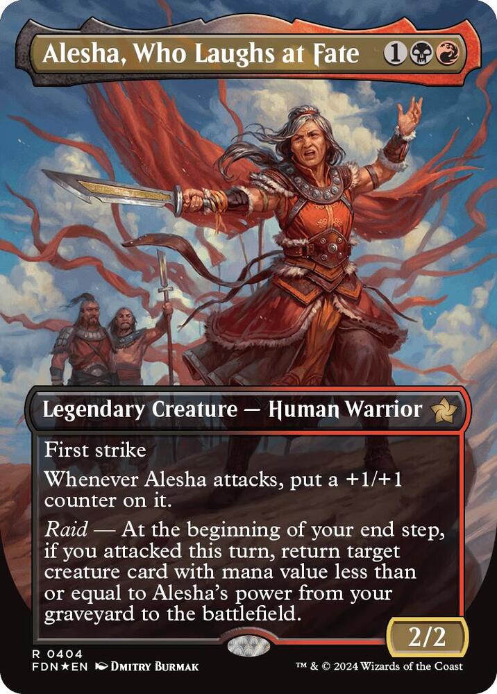 Alesha, Who Laughs at Fate (Borderless) (Mana Foil) [Foundations]