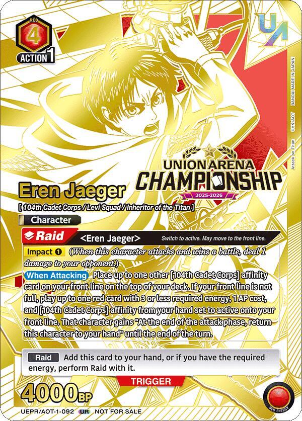 Eren Jaeger (Regionals 25-26) (UEPR/AOT-1-092) [Union Arena Promotion Cards]