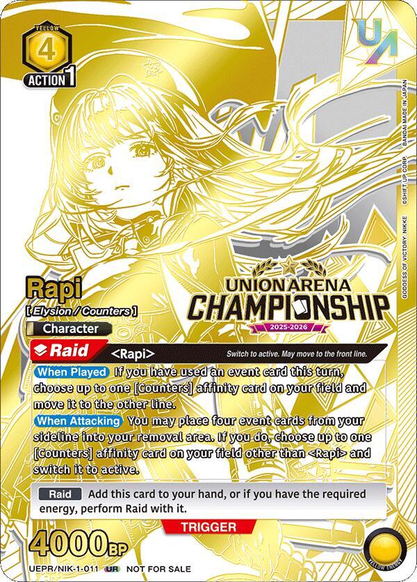 Rapi (Regionals 25-26) (UEPR/NIK-1-011) [Union Arena Promotion Cards]
