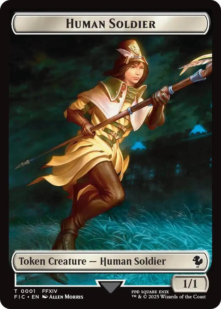 Human Soldier // Hero (0032) Double-Sided Token (Surge Foil) [FINAL FANTASY Commander Tokens]