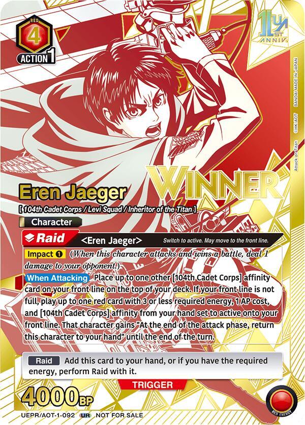 Eren Jaeger (092) (Winner) (UEPR/AOT-1-092) [Union Arena Promotion Cards]