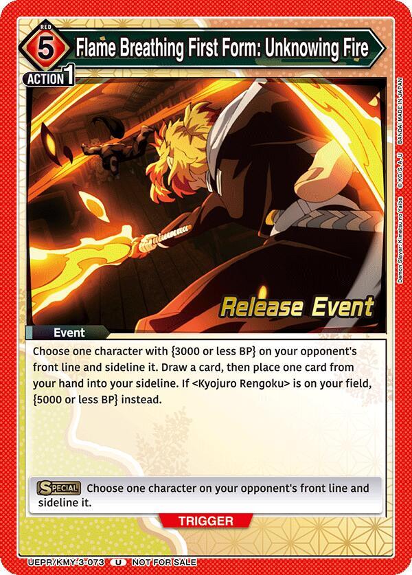 Flame Breathing First Form: Unknowing Fire (UEPR/KMY-3-073) [UEX05BT: Demon Slayer: Kimetsu no Yaiba Vol.2 Release Event Cards]