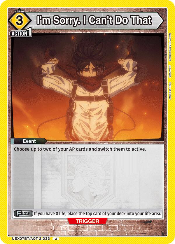 I'm Sorry. I Can't Do That (UEX07BT/AOT-2-033) [UEX07BT: Attack on Titan Vol. 2]