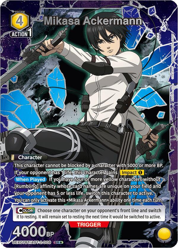 Mikasa Ackermann (008) (Box Topper Silver Foil) (UEX07BT/AOT-2-008) [UEX07BT: Attack on Titan Vol. 2]