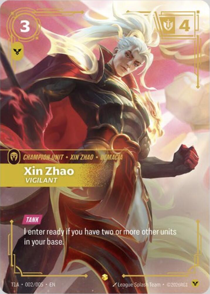 Xin Zhao, Vigilant (T1 Worlds Champion Player Bundle) (T1A 002/005) [Riftbound Promotional Cards]