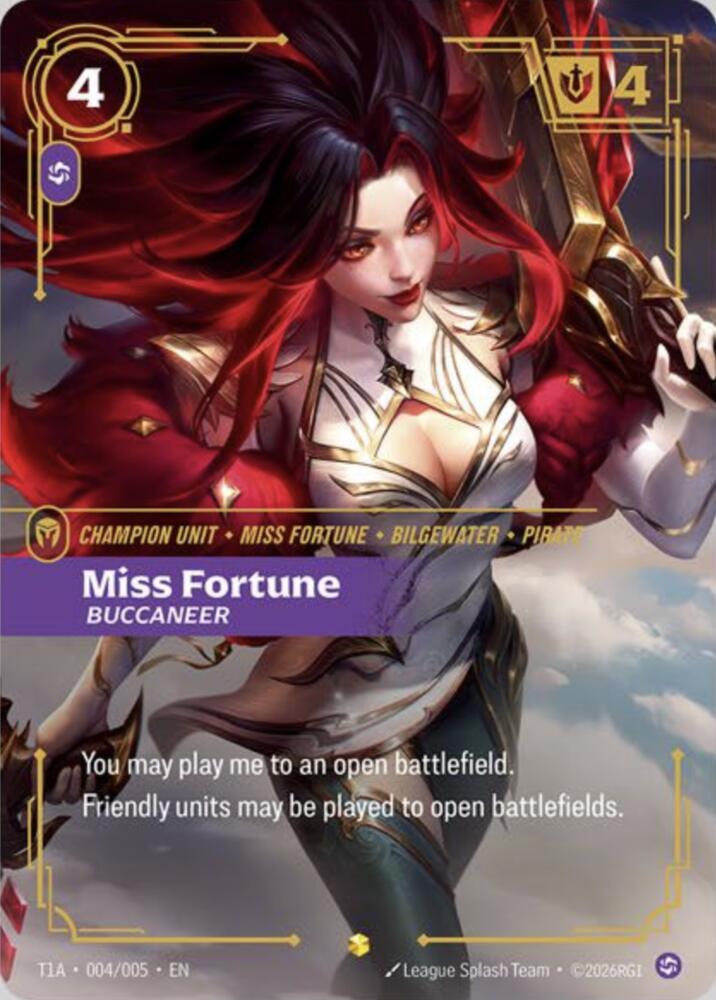 Miss Fortune, Buccaneer (T1 Worlds Champion Player Bundle) (T1A 004/005) [Riftbound Promotional Cards]