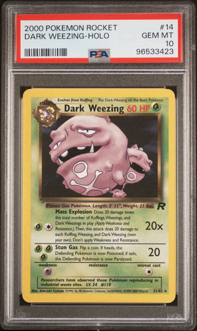 2000 Pokemon Rocket Dark Weezing ERROR CARD - PSA RECORDED AS HOLO BUT IS ACTUALLY NON-HOLO - PSA GEM MT 10 - 96533423