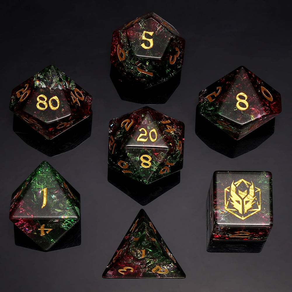 Dragon's Hoard Polyhedral Blasted Glass Dice Set