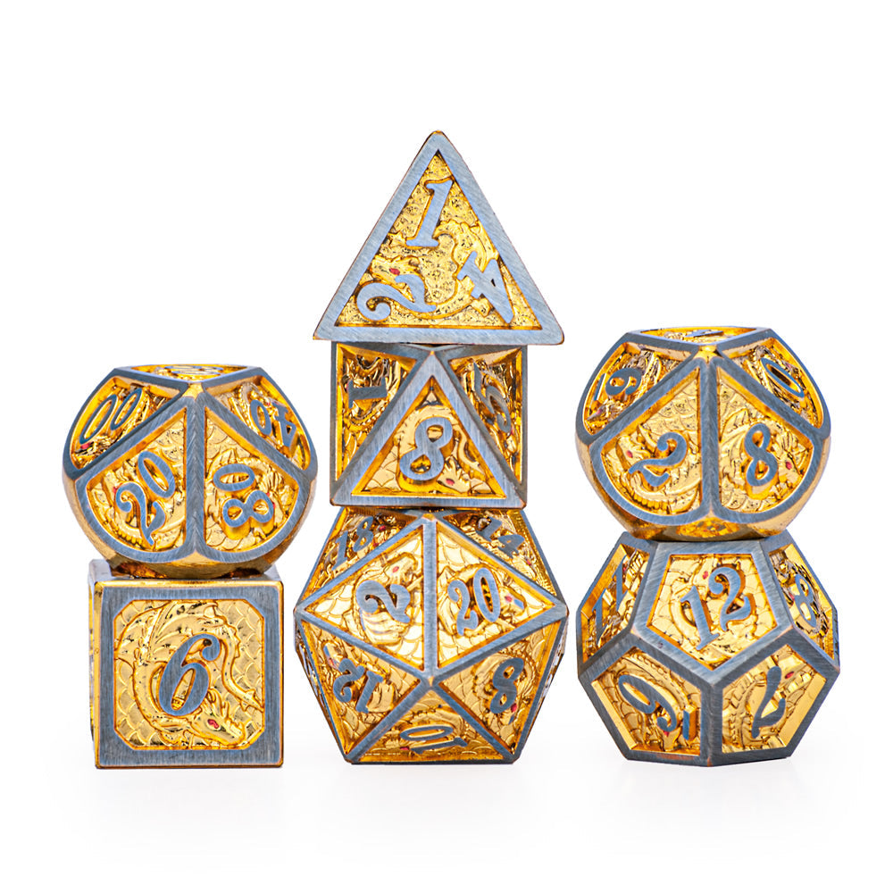 Solid Metal Dragon Polyhedral Dice Set