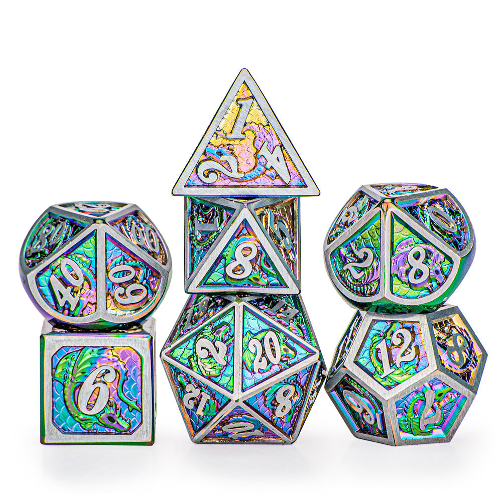 Solid Metal Dragon Polyhedral Dice Set