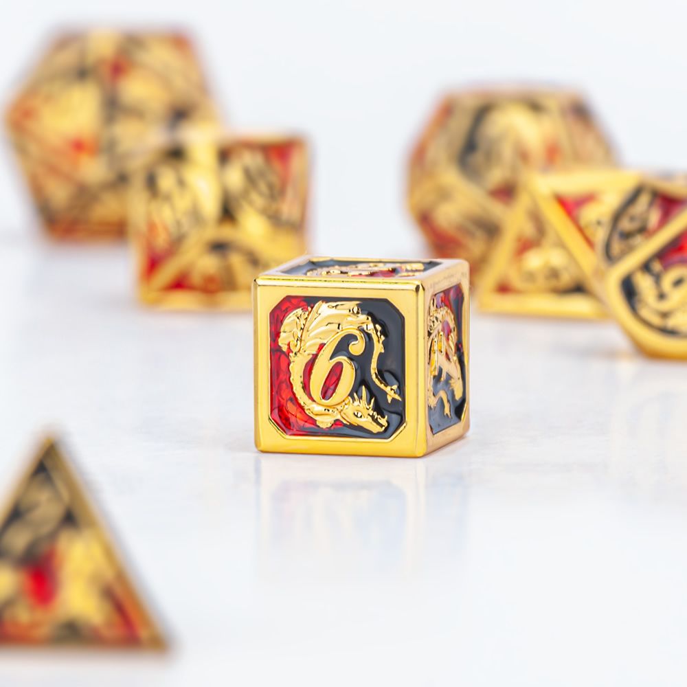Solid Metal Dragon Polyhedral Dice Set