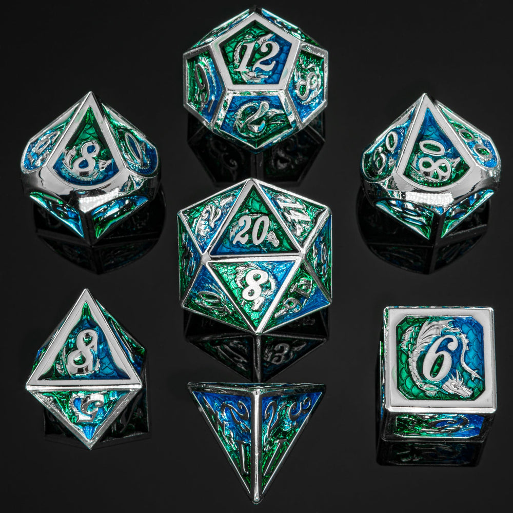 Solid Metal Dragon Polyhedral Dice Set