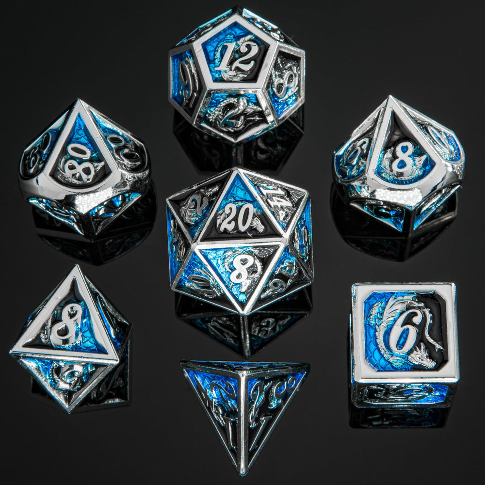Solid Metal Dragon Polyhedral Dice Set