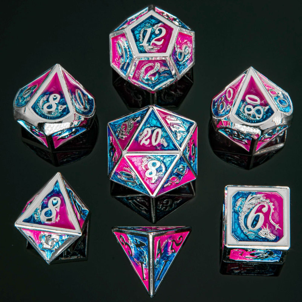 Solid Metal Dragon Polyhedral Dice Set