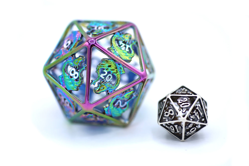 Titan Giant Hollow Dragon Metal D20 Dice 50mm