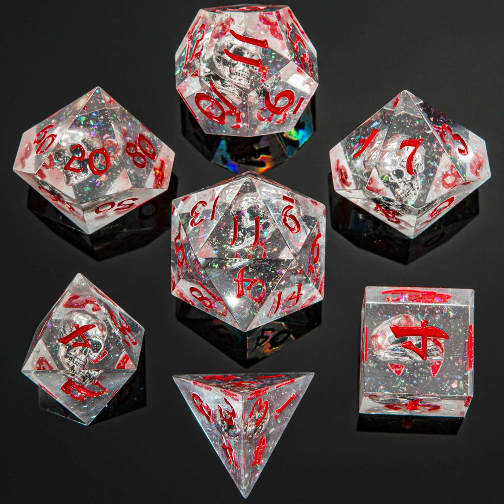 Captured Magic: Metal Ghost Skulls Hand Sanded Sharp Edge Resin Dice Set