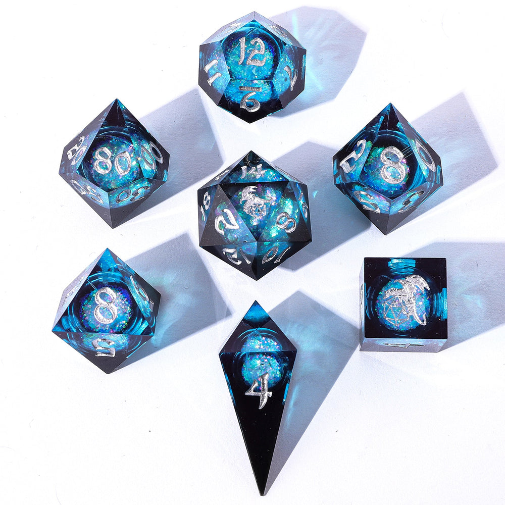 Captured Magic: Hand Sanded Sharp Edge Resin Liquid Core Dice Set