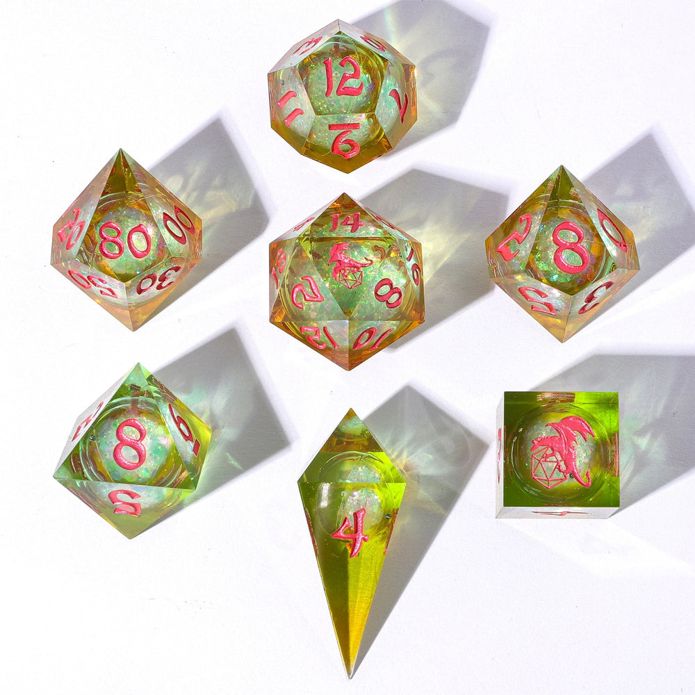 Captured Magic: Hand Sanded Sharp Edge Resin Liquid Core Dice Set