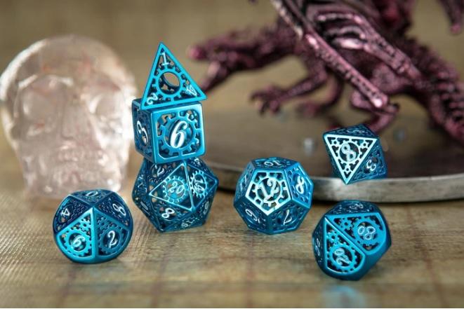 Hollow Metal Gears of Providence Polyhedral Dice Set