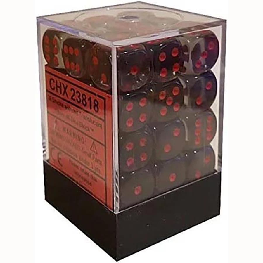 Chessex Translucent Smoke with Red 12mm d6 Dice Block (36 Dice)