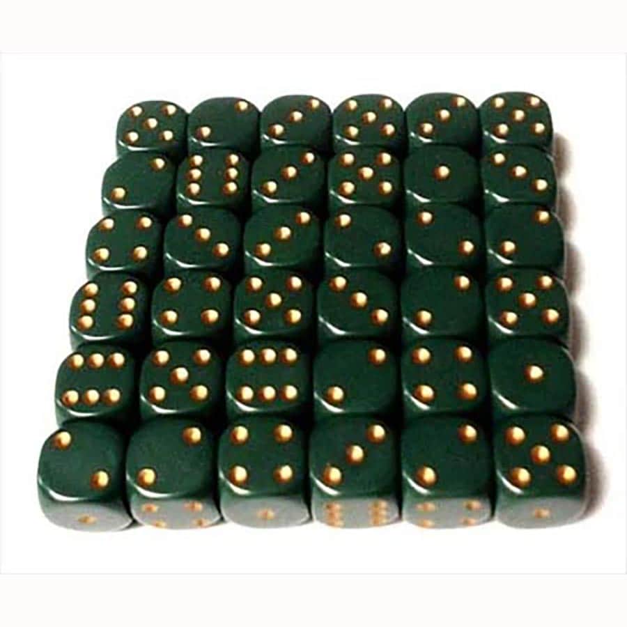 Chessex Opaque Dusty Green with Copper 12mm d6 Dice Block (36 Dice)