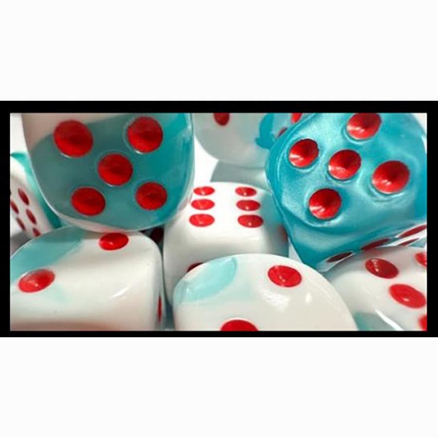 Chessex Gemini Teal-White with Red 16mm d6 Dice Block (12 Dice)