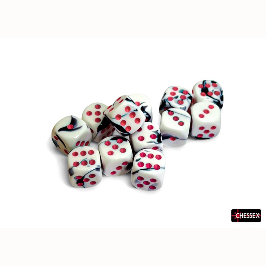 Chessex Gemini Black-White with Pink 16mm d6 Dice Block (12 Dice)