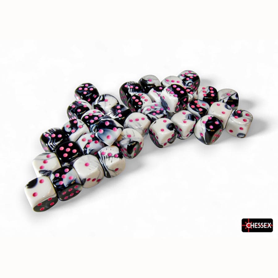 Chessex Gemini Black-White with Pink 12mm d6 Dice Block (36 Dice)