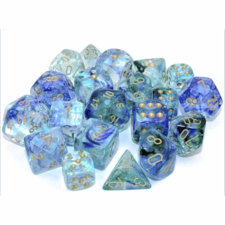 Chessex Nebula Luminary Oceanic with Gold 16mm d6 Dice Block (12 Dice)
