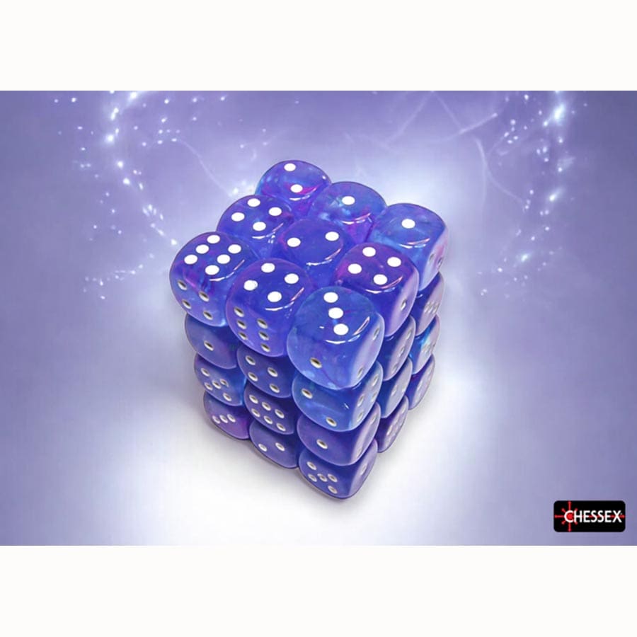 Chessex Nebula Luminary Aura with White 12mm d6 Dice Block (36 Dice)