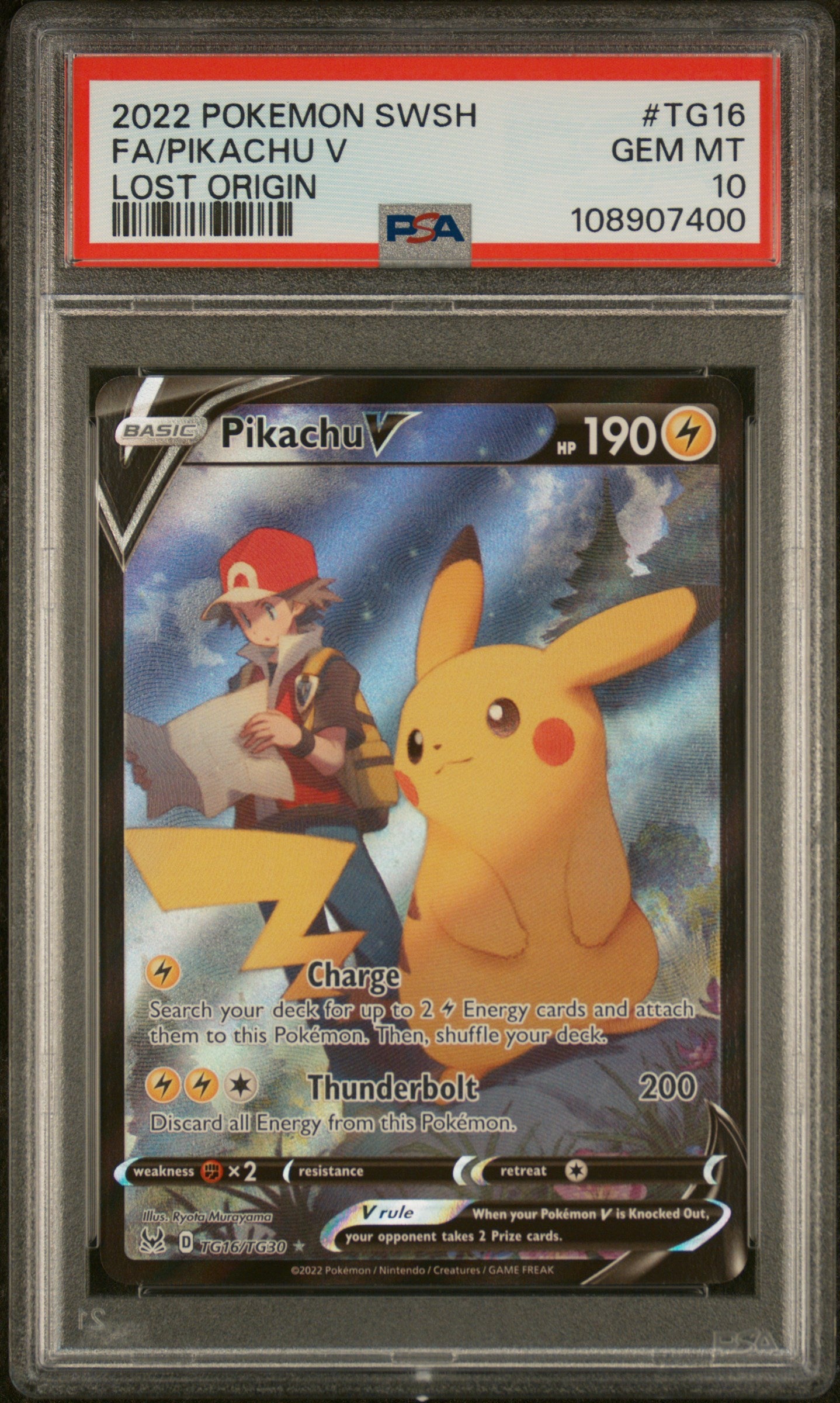 2022 Pokemon Sword & Shield Lost Origin Fa/pikachu V TG16 - PSA GEM MT 10 - 108907400
