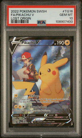 2022 Pokemon Sword & Shield Lost Origin Fa/pikachu V TG16 - PSA GEM MT 10 - 108907400