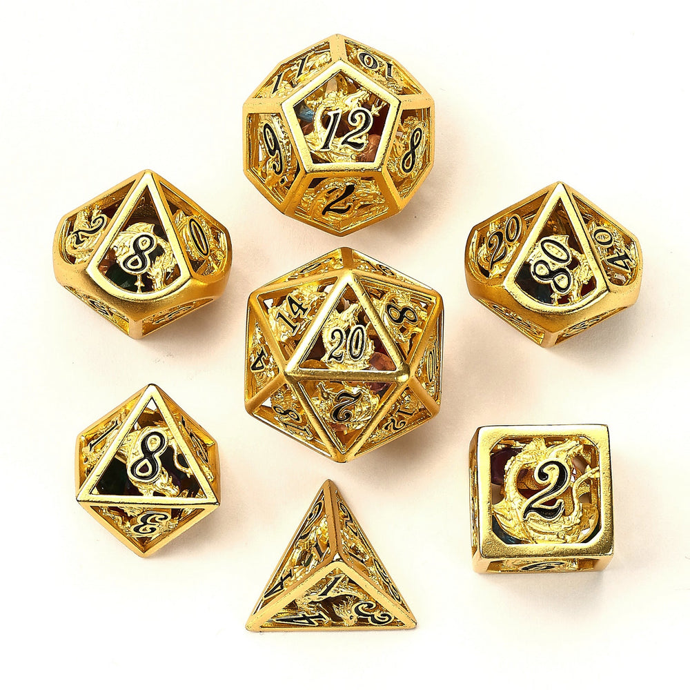 Hollow Dragon Polyhedral Dice Set Filled With Gems
