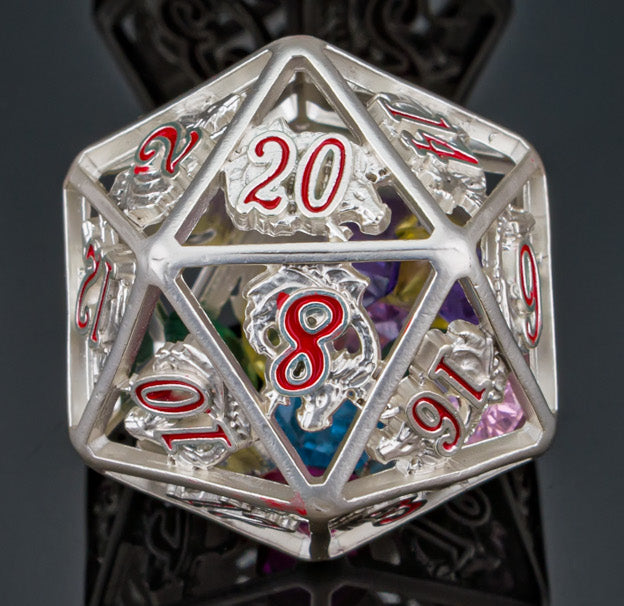 Hollow Dragon Single D20 Filled With Gems