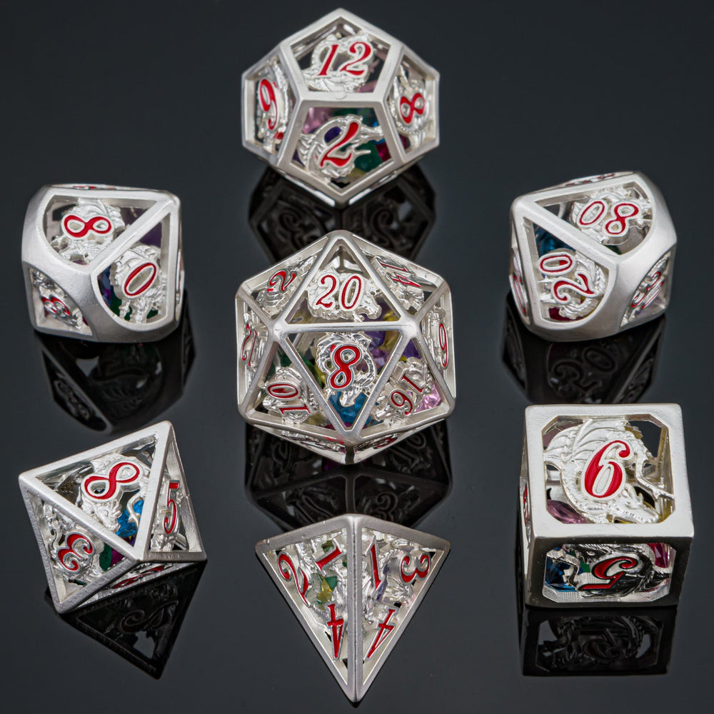 Hollow Dragon Polyhedral Dice Set Filled With Gems