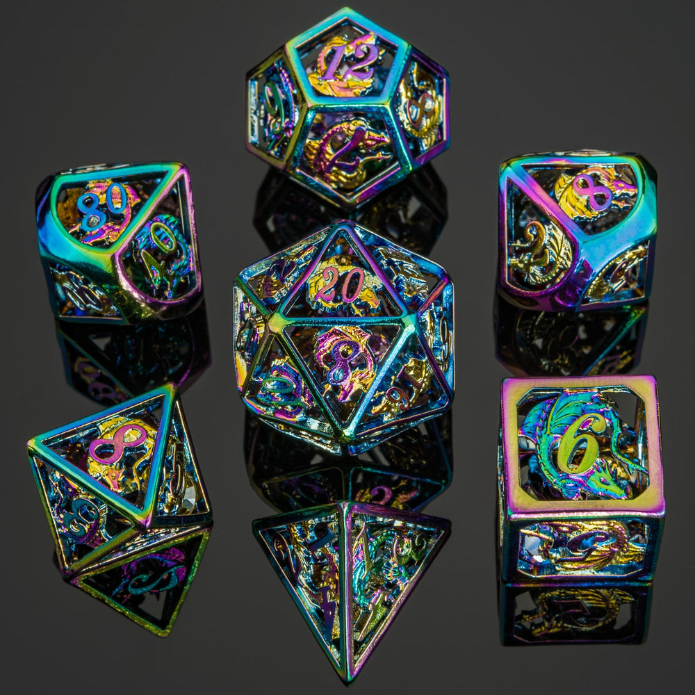 Hollow Dragon Polyhedral Dice Set Filled With Gems
