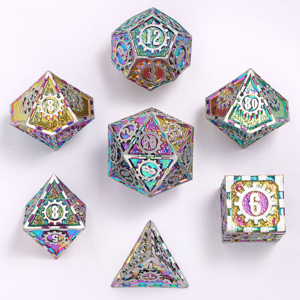 Solid Metal Gear Dice Polyhedral Dice Set