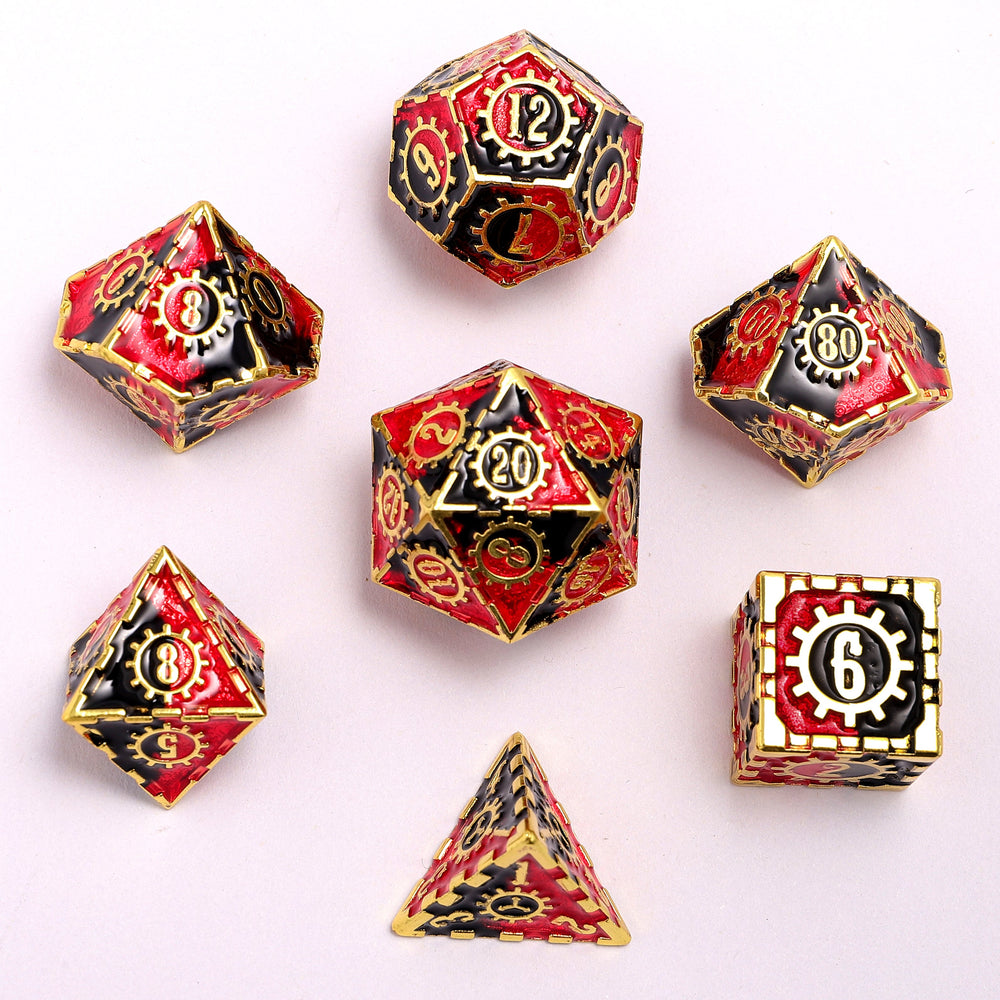 Solid Metal Gear Dice Polyhedral Dice Set