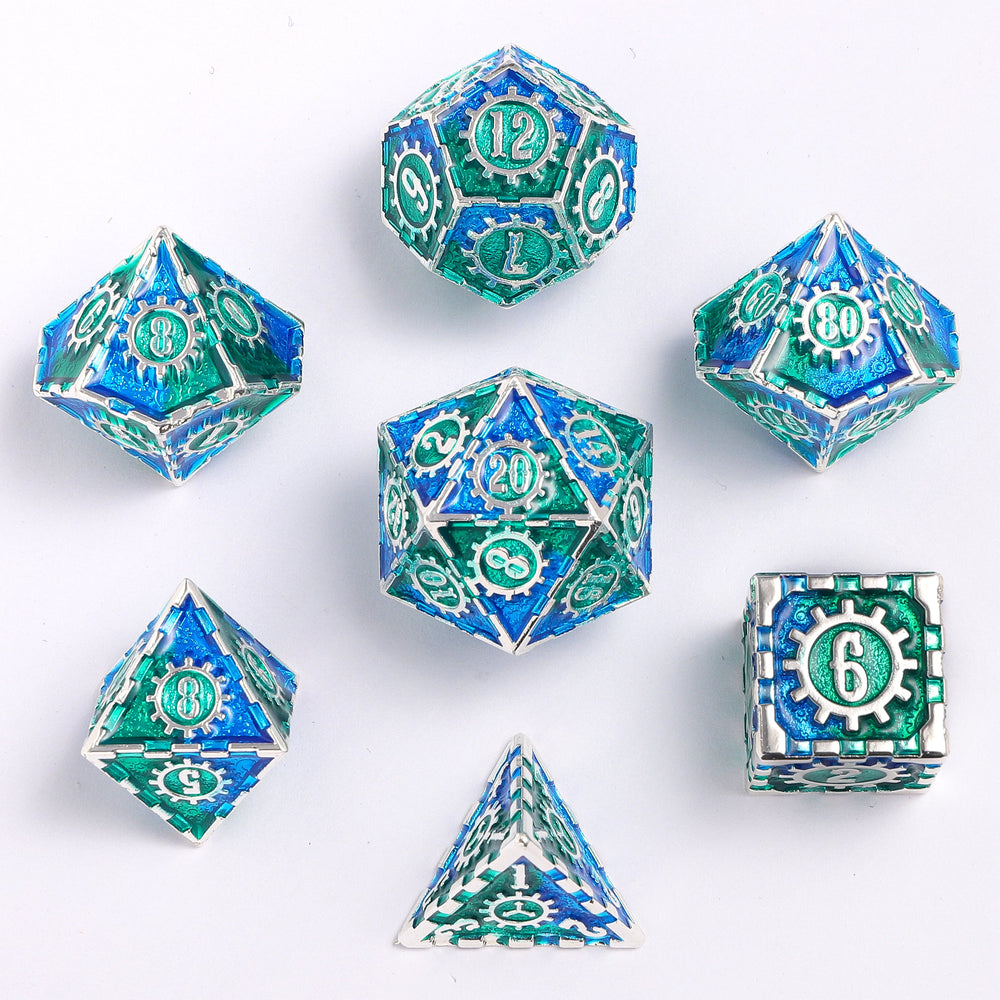Solid Metal Gear Dice Polyhedral Dice Set