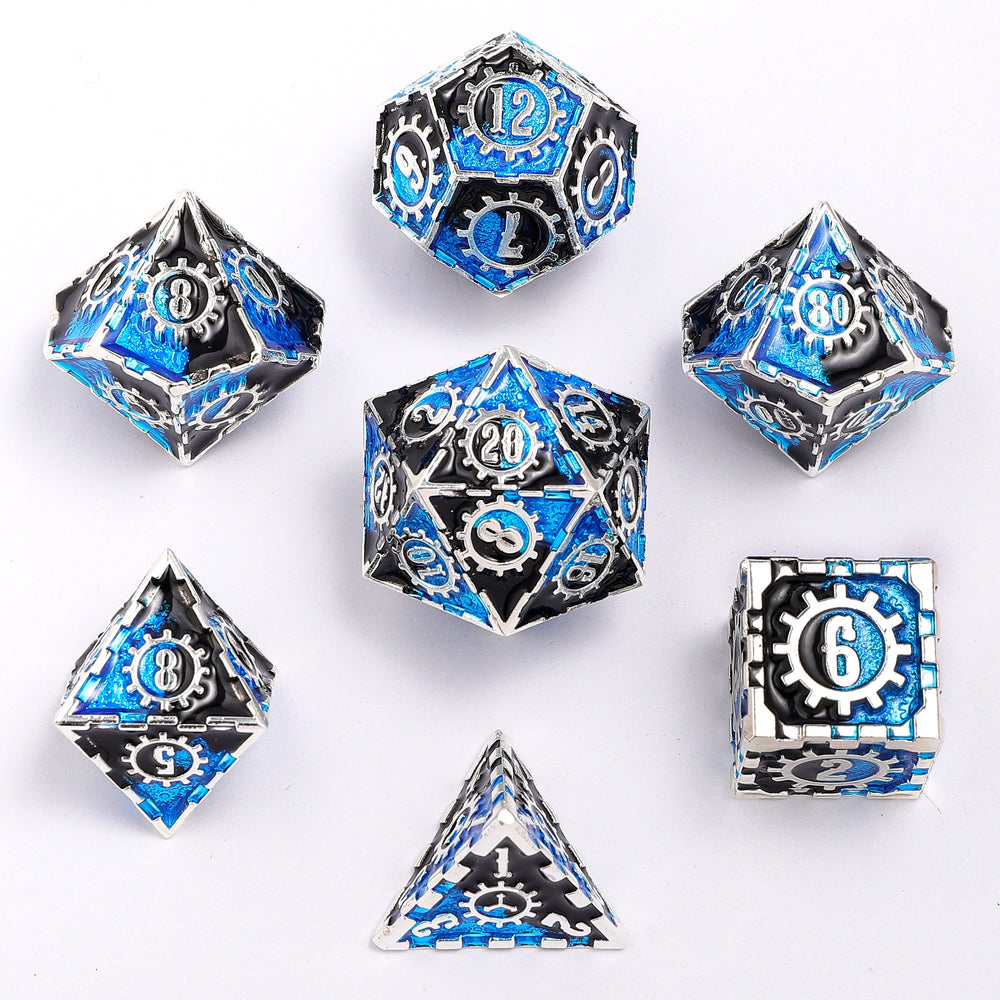Solid Metal Gear Dice Polyhedral Dice Set