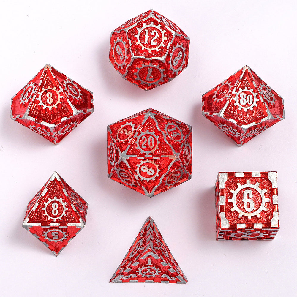 Solid Metal Gear Dice Polyhedral Dice Set