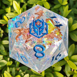 Captured Magic: 100mm Chonk D20 Hand Sanded Sharp Edge Resin Die