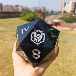 Captured Magic: 100mm Chonk D20 Hand Sanded Sharp Edge Resin Die